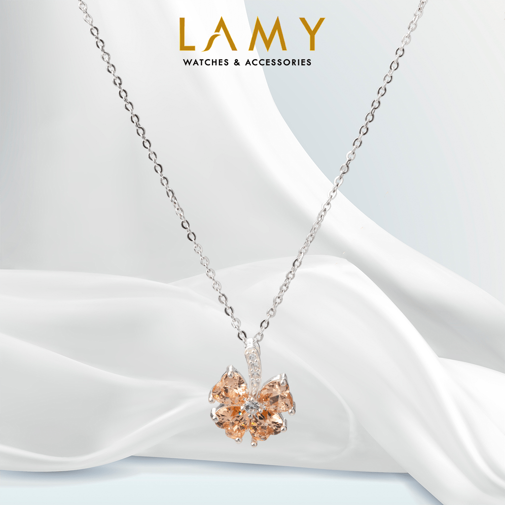 Women's Silver Necklace - CDE Sparkling Yellow Flower Necklace Silver CDE6132YE