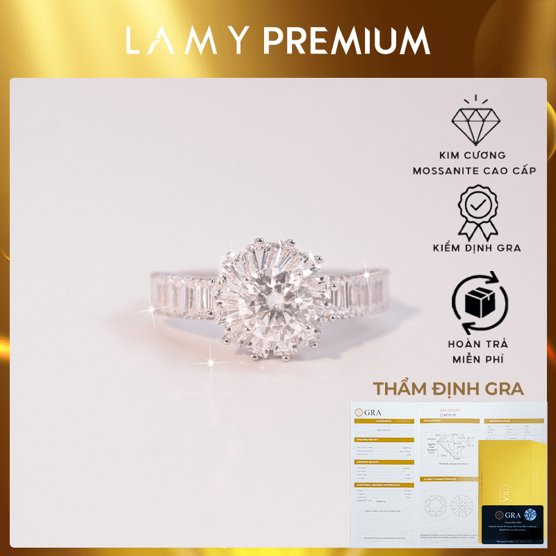 Nhẫn kim cương Moissanite 6mm được chứng nhận GRA CDEDR023 - Sản phẩm được chứng nhận chính hãng