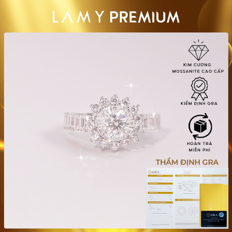 Nhẫn kim cương Moissanite 6mm được chứng nhận GRA CDEDR024 - Sản phẩm được chứng nhận chính hãng