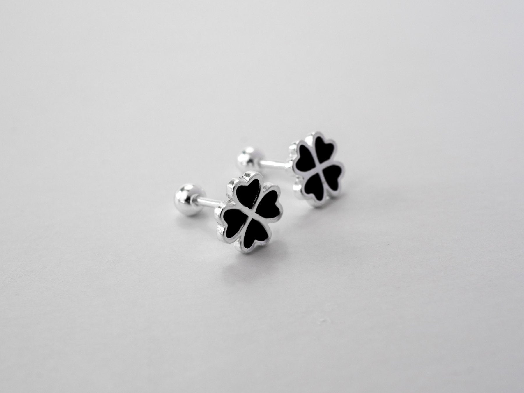 CDE Four Leaf Clover Stud Screw Thread Design Earrings Silver CDE3092SV