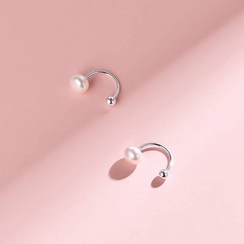 The CDE Faux Pearl Screw Lock C-shaped Earrings Silver CDE3111SV
