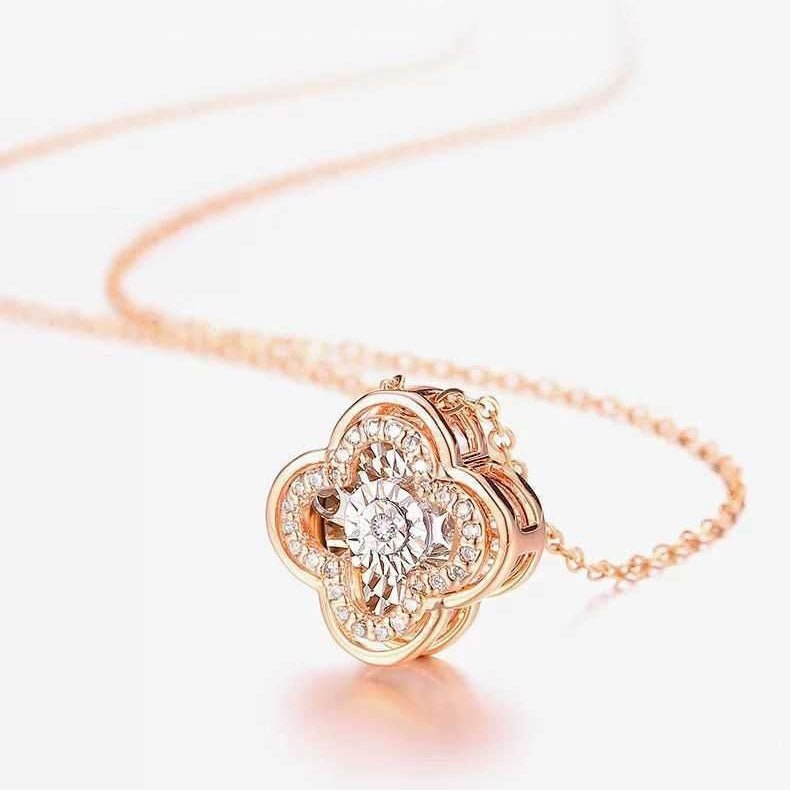 Dây chuyền bạc kim cương tự nhiên Nam Phi CDE Clover mạ vàng CDEDN002