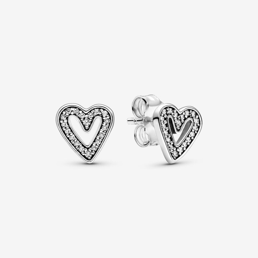 Hoa tai bạc đính đá lấp lánh CDE Freehand Heart Stud CDE3276SV