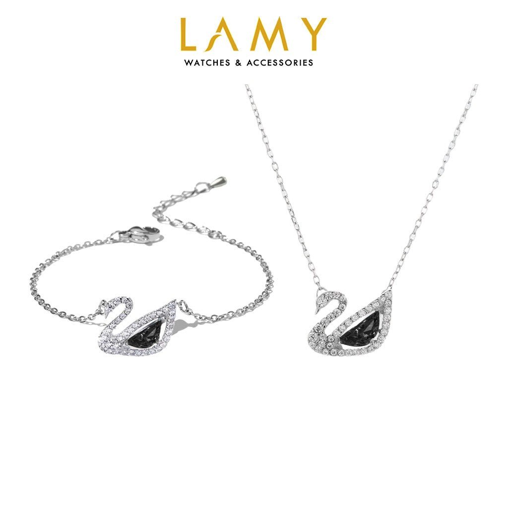 Bộ vòng cổ và vòng tay thiên nga pha lê CDE CDE6042SV &amp; CDE2083SV