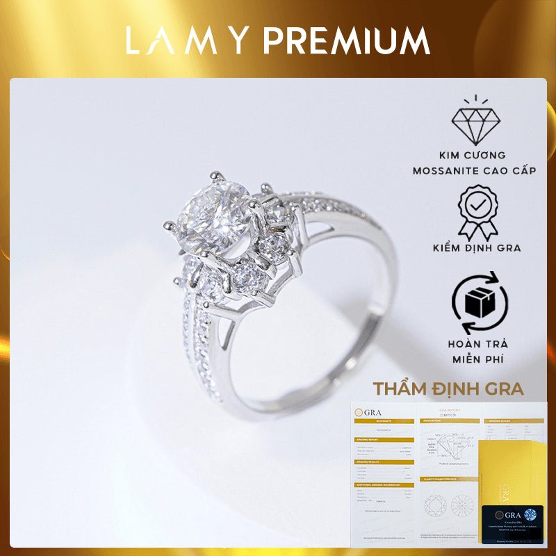 Nhẫn kim cương Moissanite CDE 6mm GRA Certified CDEDR027 - Sản phẩm chính hãng được chứng nhận
