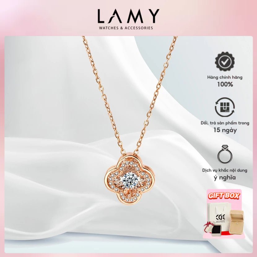 Dây chuyền bạc kim cương tự nhiên Nam Phi CDE Clover mạ vàng CDEDN002