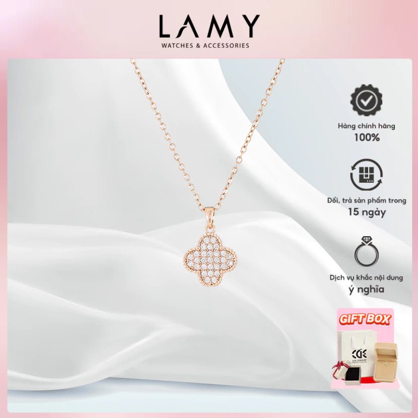 Dây chuyền bốn lá may mắn CDE bằng vàng hồng CDE6385RG