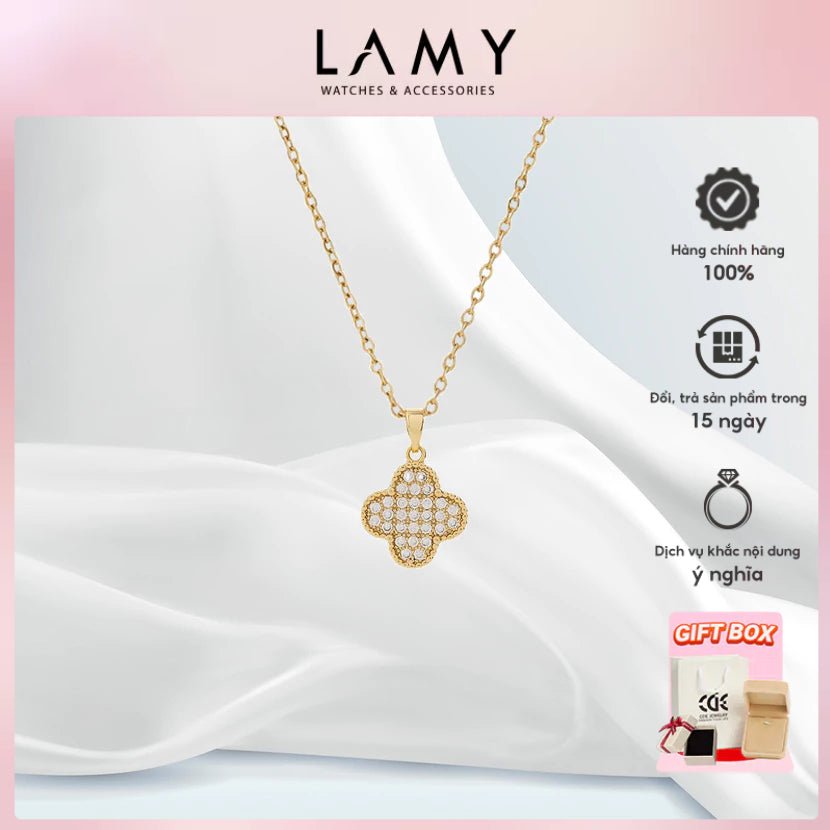 Dây chuyền bốn lá may mắn CDE bằng vàng hồng CDE6385GG