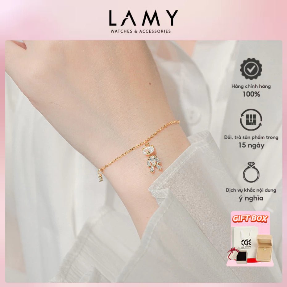 Vòng tay vàng nữ hình gấu bông pha lê CDE CDE2243GG