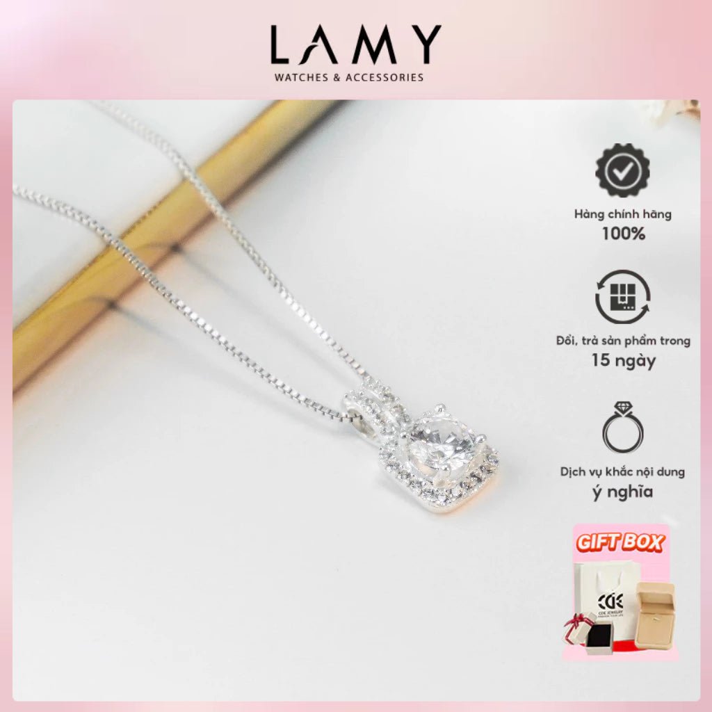 Dây chuyền bạc mặt vuông lấp lánh CDE CDE6254