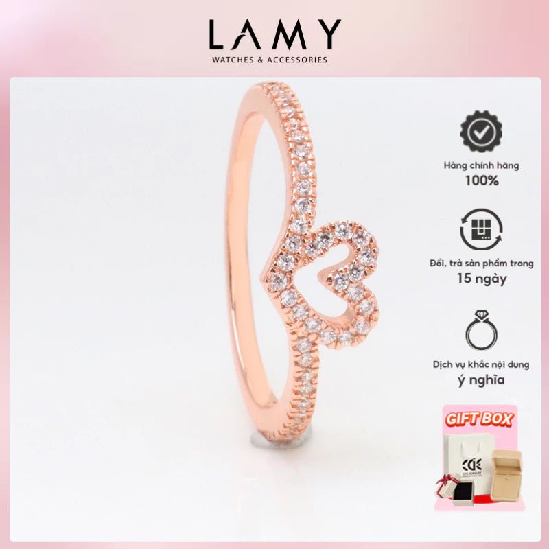 CDE Sparkling Wishbone Heart Silver Ring CDE8140RG