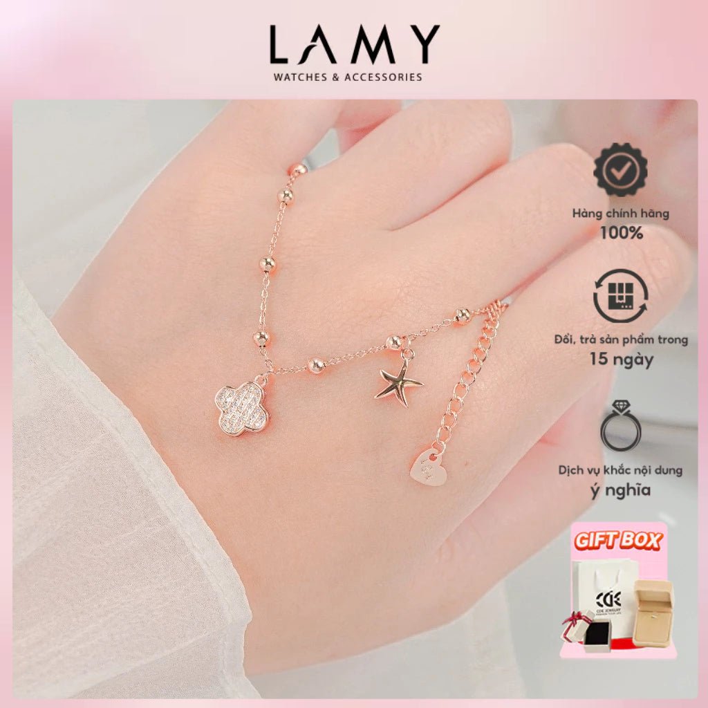 Vòng tay vàng hồng ngôi sao bốn lá may mắn CDE2241RG