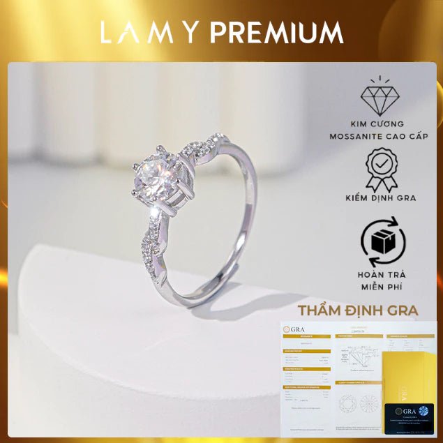 Nhẫn kim cương Moissanite 6mm được chứng nhận GRA CDEDR026 - Sản phẩm được chứng nhận chính hãng