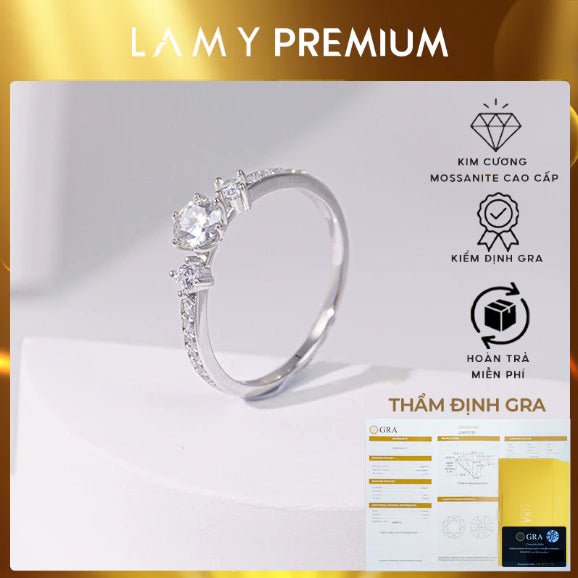 Nhẫn kim cương Moissanite 4,5mm được chứng nhận GRA CDEDR019 - Sản phẩm được chứng nhận chính hãng