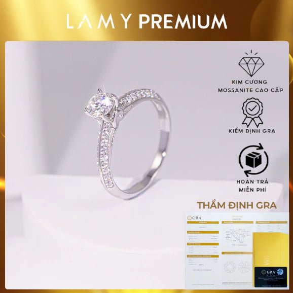 Nhẫn kim cương Moissanite 5mm được chứng nhận GRA CDEDR009 - Sản phẩm được chứng nhận chính hãng