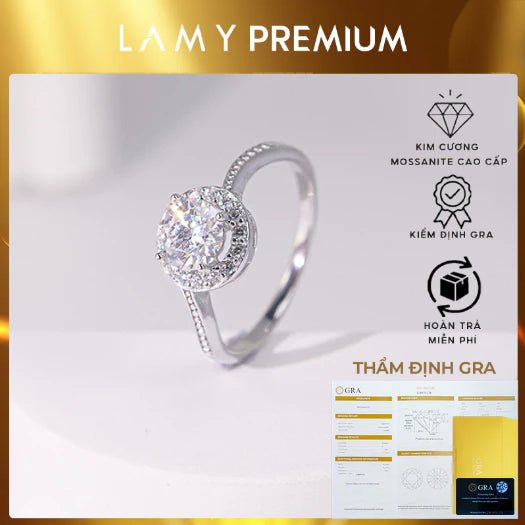 Nhẫn kim cương Moissanite 6mm được chứng nhận GRA CDEDR015 - Sản phẩm được chứng nhận chính hãng