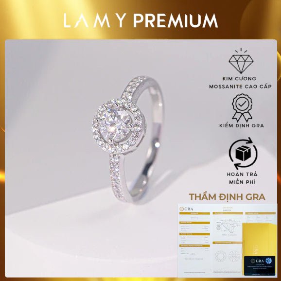 Nhẫn kim cương Moissanite 5mm được chứng nhận GRA CDEDR025 - Sản phẩm được chứng nhận chính hãng