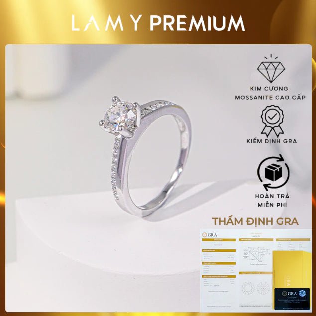Nhẫn kim cương Moissanite 6mm được chứng nhận GRA CDEDR017 - Sản phẩm được chứng nhận chính hãng