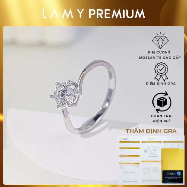 Nhẫn kim cương Moissanite 5,5mm được chứng nhận GRA CDEDR007 - Sản phẩm được chứng nhận chính hãng